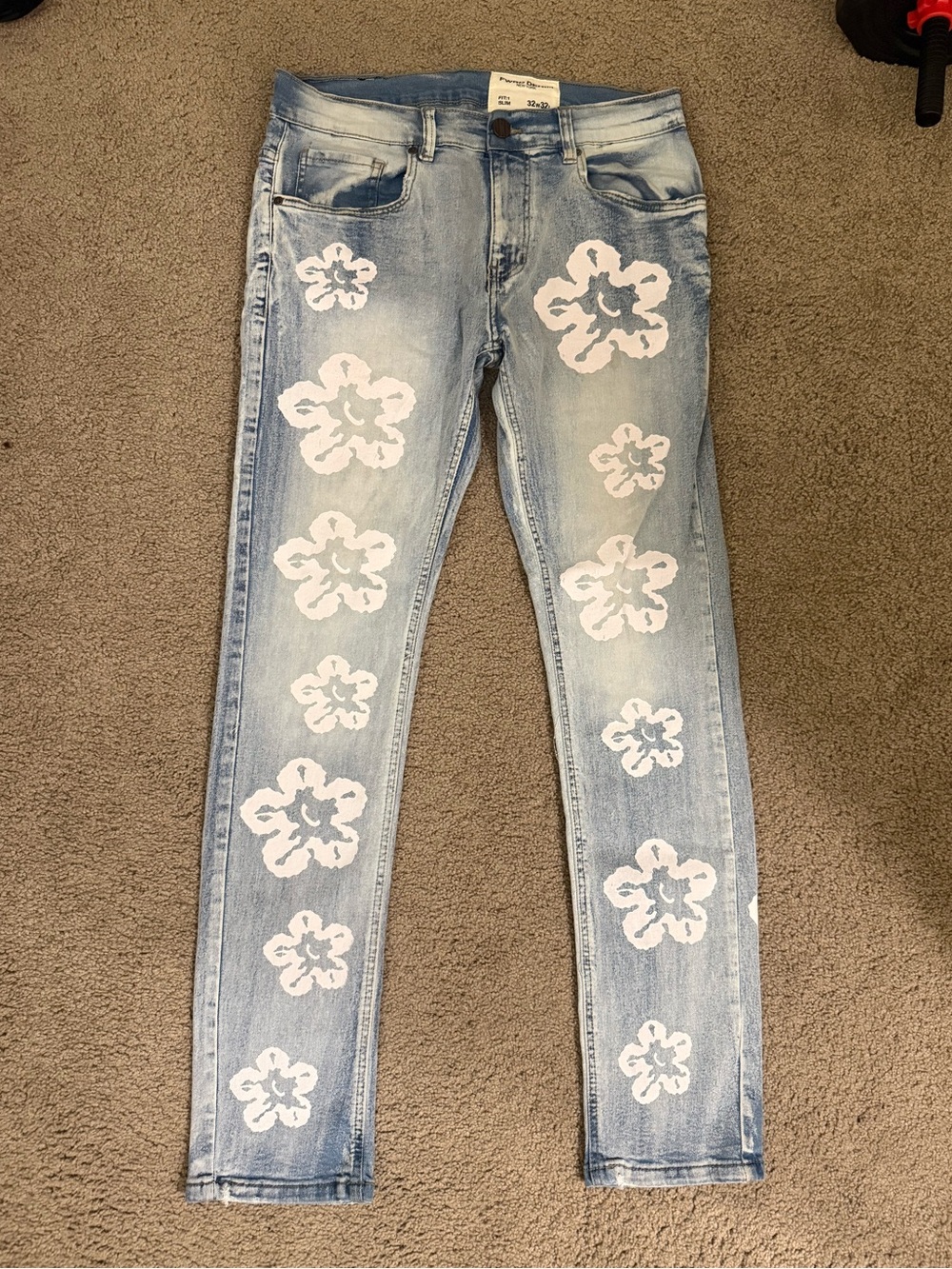 Fwrd Denim Light Blue Floral Print Jeans Slim fit, size 32/32